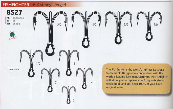 VMC 8527PS Permasteel 6X Treble Hook Size 4 0 VMC 8527PS Permasteel 6X Treble Hook Size 4 0