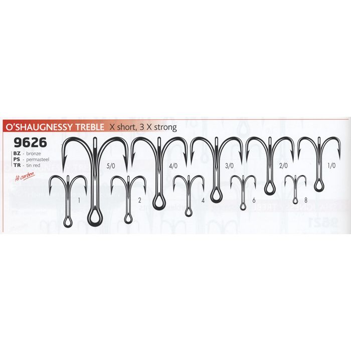 25 pack VMC 2/0 4x-Strong Treble Hook O'Shaugnessy 9626 Perma Steel #2/0