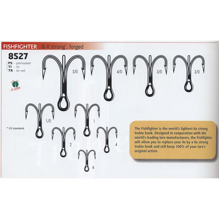 VMC 8527PS Permasteel 6X Treble Hook Size #2/0