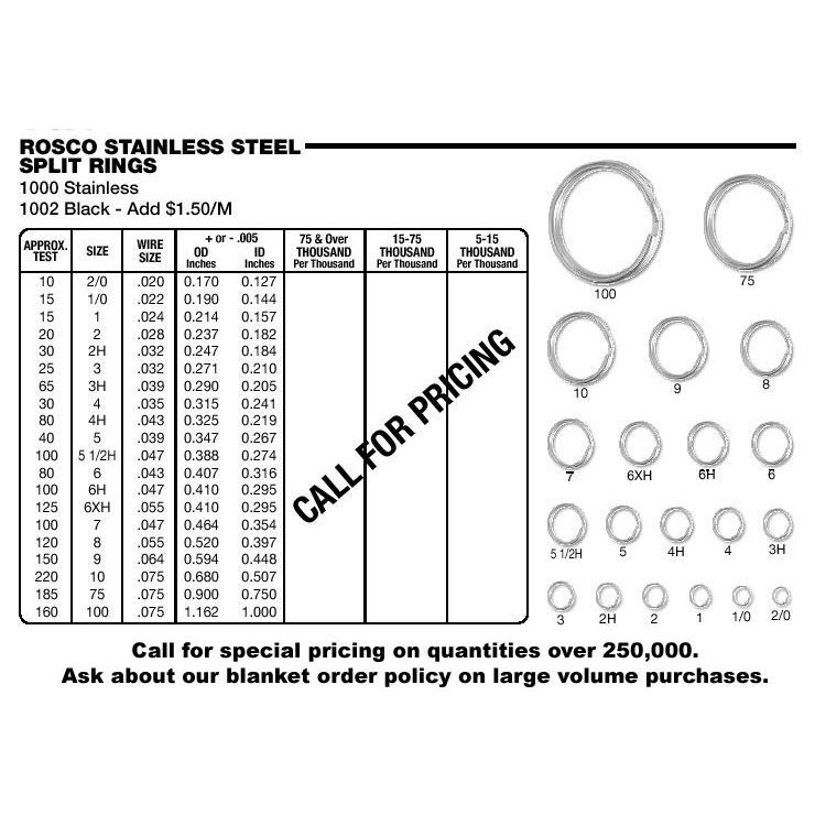 10mm 80# test ROSCO Stainless Steel Split Rings Size 6 50 PACK 